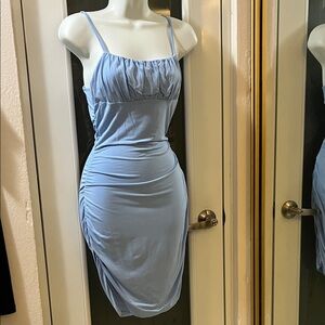 Elegant Blue Ruched Dress